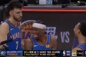 kaiyun-雷霆仅用72场就获60胜&amp;平NBA历史第八快 第一快是16年勇士的66场